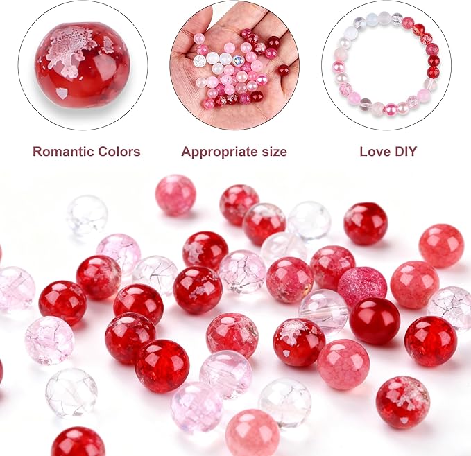 360Pcs Valentines Glass Beads for Jewelry Making, 18 Colors 8mm Round Red Pink White Crystal Bead Valentines Beads for Bracelets Necklaces Romantic Accessories Kit Earring DIY Crafts