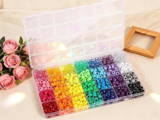 28 Colors Pony Beads Kit for Bracelets, 700PCS 6x9mm Plastic Kandi Beads Bulk for Jewelry Making