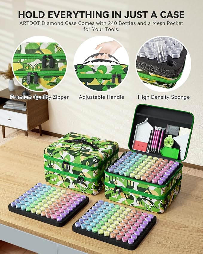 ARTDOT 240 Slots Storage Container for Diamond Painting Kits for Adults,Portable Diamond Painting Storage Box with Accessories and Tools