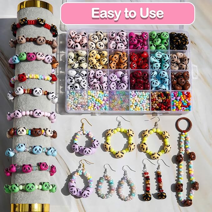 1158PCS Premium Acrylic Panda Jewelry Bead Set - Panda Charms & Peanut Spacers for Handmade Bracelets, Necklaces, Earrings & Phone Accessories
