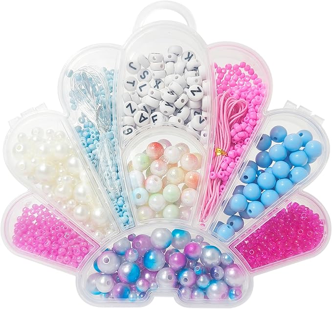 luv her beading kits - necklace making kit & diy friendship bracelet kit for girls - includes 60x 6mm verbiage, 8mm pearl beads & more - jewelry making craft kit for kids ages 6+