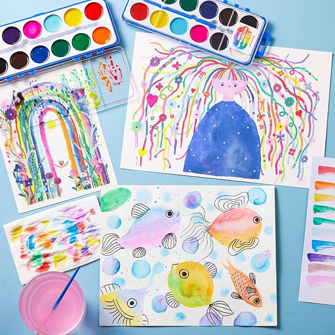 Shuttle Art 30 Pack Watercolor Paint Set Bulk, 12 Colors Watercolor Paint Set bulk with Paint Brushes for Kids and Adults, Washable Paint for Classroom, Parties, Kindergarten and Art Activities