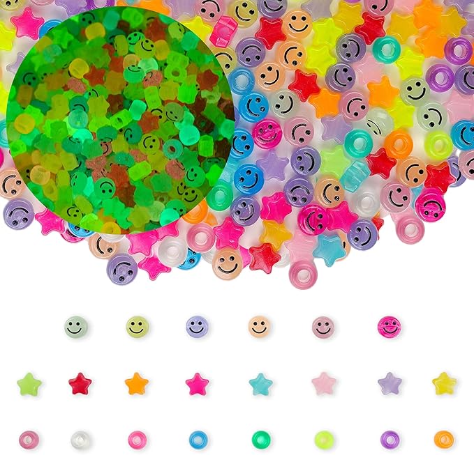 1000pcs Pony Beads, 15 Color Kandi Beads for Bracelets Making Kit, Hair Braids Crafts Jewelry Making Crafts Friendship Necklace Earrings DIY(Large Hole Luminous Mixed Color)