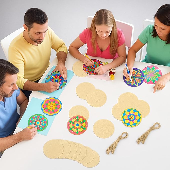Blosssound 40 Pcs Unfinished Wood Mandala to Paint Wooden Mandala Painting Crafts Diwali Art Slices for Adult to Relax Painting DIY Crafts Ornament Wedding Home Decorations, 4 Inch(Classic)