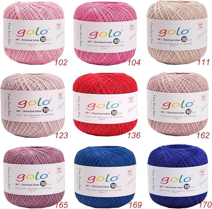 golo Crochet Thread Size10 Embroidery Thread 10gX9 Crochet Yarn for Hand Knitting 10-9-1