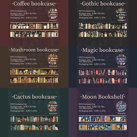 Magic PET Washi Tape Set,6 Rolls Vintage Reading Themed Scrapbook Tape Stickers for Journaling Supplies,Bullet Journaling,Planner,Notebook,Calendar,Photo Frame,DIY Craft(Magician Bookcase)