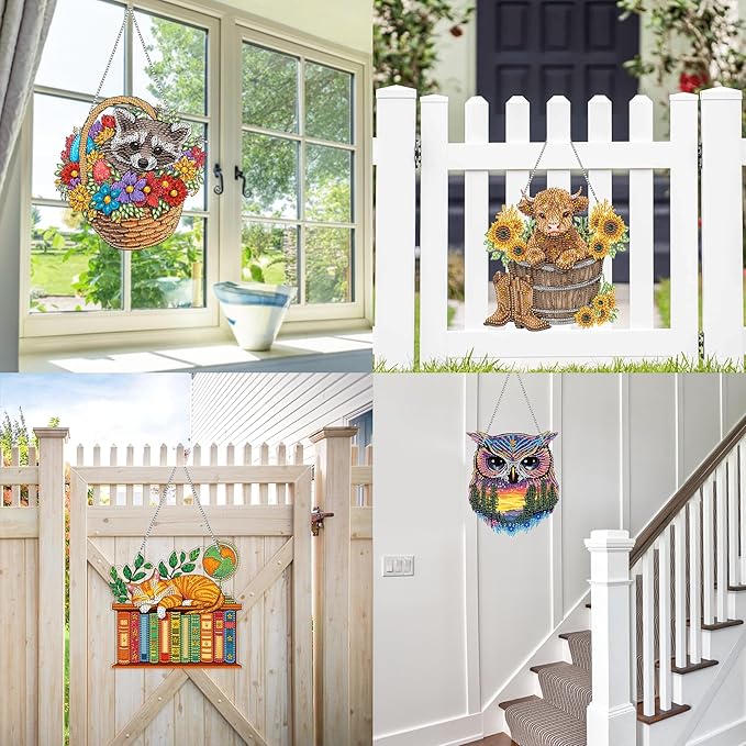VAIIEYO Cow Diamond Art Hanging Ornament, Sunflower Diamond Painting Suncatchers Window Hanging Kit with Chain, 7.5x7.5 inch Crystal Pendant Art Craft for Gift Home Wall Front Door Decoration