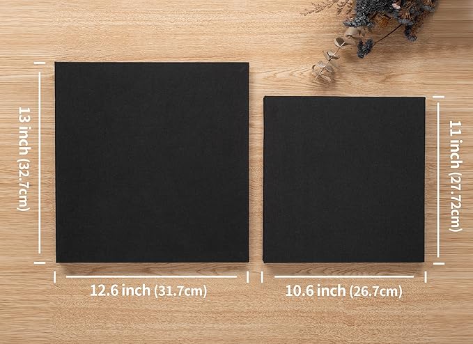 Large Photo Album Self Adhesive 4x6 8x10 10x12 13"x12.8" Magnetic Scrapbook Album 12.6"x11" Inch 40 Pages Linen Cover DIY Photo Album with A Metallic Pen and DIY Stickers(Black)