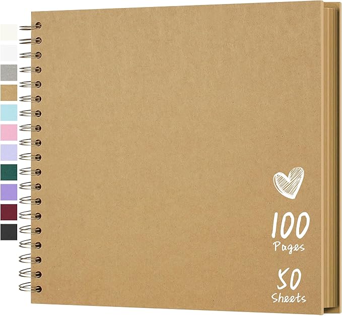 Scrapbook 10x10 Inch DIY Scrapbook Album Hardcover Kraft Paper Scrap Book Photo Albums 100 Pages Perfect for 4x6 / 5x7 Photos Memory Book for Family, Wedding