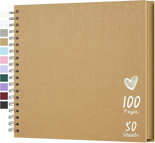 Scrapbook 10x10 Inch DIY Scrapbook Album Hardcover Kraft Paper Scrap Book Photo Albums 100 Pages Perfect for 4x6 / 5x7 Photos Memory Book for Family, Wedding