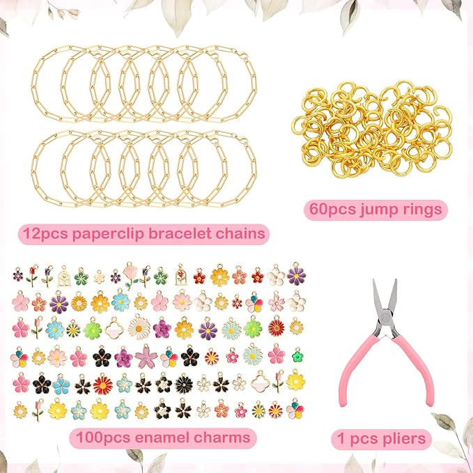Tondiamo 173 Pieces Charm Bracelet Making Kit for Women DIY Silver Chain Bracelet Jewelry Making Kit for Adult 100 Assorted Charm Pendant 60 Jump Rings Pliers for Craft Supplies Gift