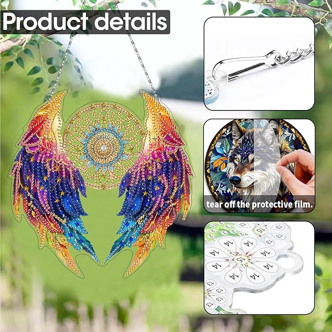 SKRYUIE Wing Hanging Diamond Art Kits for Adults Pendant Suncatcher, Special Shaped Crystal DIY Pearl Diamond Painting Kit, Gift for Mother Spring Summer Window Wreath Decor 7.48 x 7.32 Inch A32
