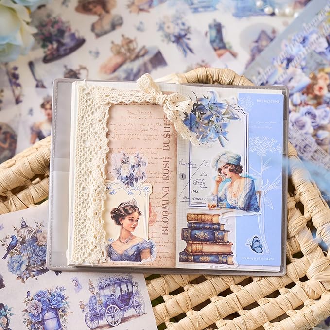 Vintage Scrapbooking Sticker Book, 450+ Pre-Cut Journaling Stickers for Adults Women, Junk Journal Supplies, Aesthetic Washi Stickers for Collage, Card Making, Planner, Lable and Art Paper Crafts