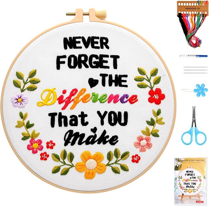 haootadiy beginner embroidery kit for adults, easy cross stitch kit for beginners and adults, full embroidery hoop kit with needles and thread included (pattern 2)