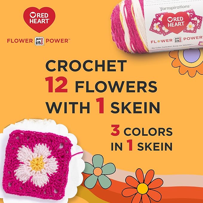 Red Heart All in ONE Flower Power Rosy Disposition Yarn - 3 Pack of 8.8oz/250g - 100% Acrylic - #4 Worsted (Medium) - 440 Yards - Knitting/Crochet