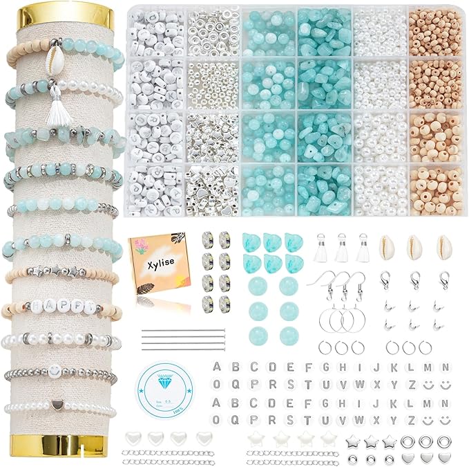 Xyliise Bracelet Making Kit Natürliche Perlen Set for Adults Beads for Bracelets Silver Jewelry Making Supplies DIY Jewelry Necklace Earrings (CZ006-Light Blue)