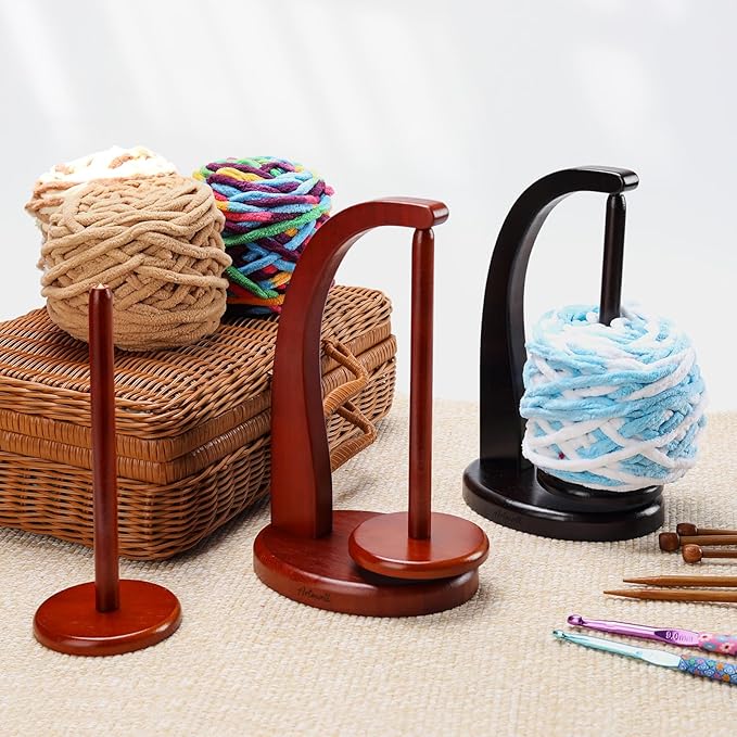 FLYKEY Model Magnetic Pendulum Wooden Yarn Holder for Crocheting,Yarn Storage Organizer with Yarn Spinner for Balls,Delightful Surprise Gift for Knitting Lovers by ARTOWELL(Mahogany-Colored)