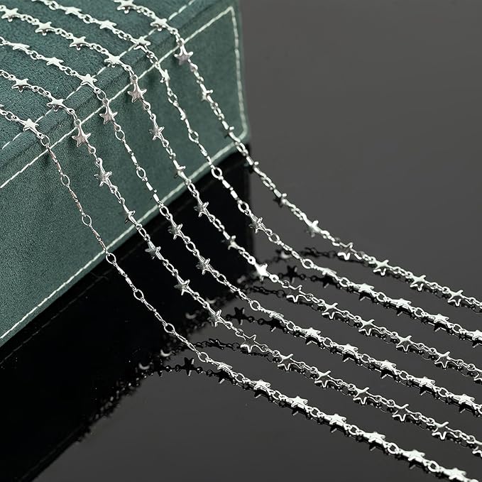 UMAOKANG 16.4 Feet Star Chains for Jewelry Making Stainless Steel Jewelry Chains Bulk with Jump Rings and Lobster Clasps