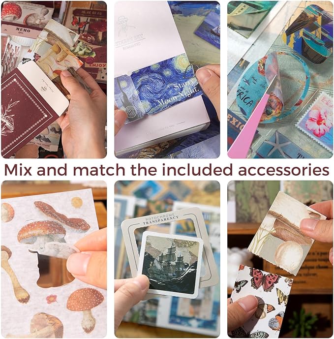 Funto Scrapbooking Kit(123 PCS), Warm Mail Series-Mushroom in The Wind, Perfect for Bullet Scrapbooking Materials, Planner DIY Arts Craft Collage