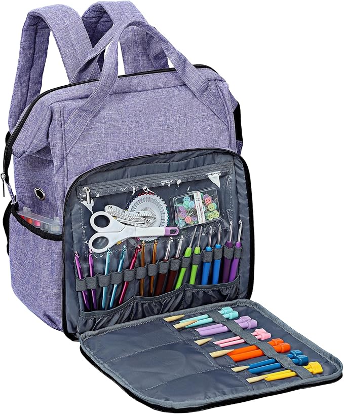 HOMEST Crochet Bag Organizer, Large Capacity Yarn Storage, Knitting Bag for Carrying Projects, Crocheting Hooks, Suppliers, Needles and Accessories, Purple