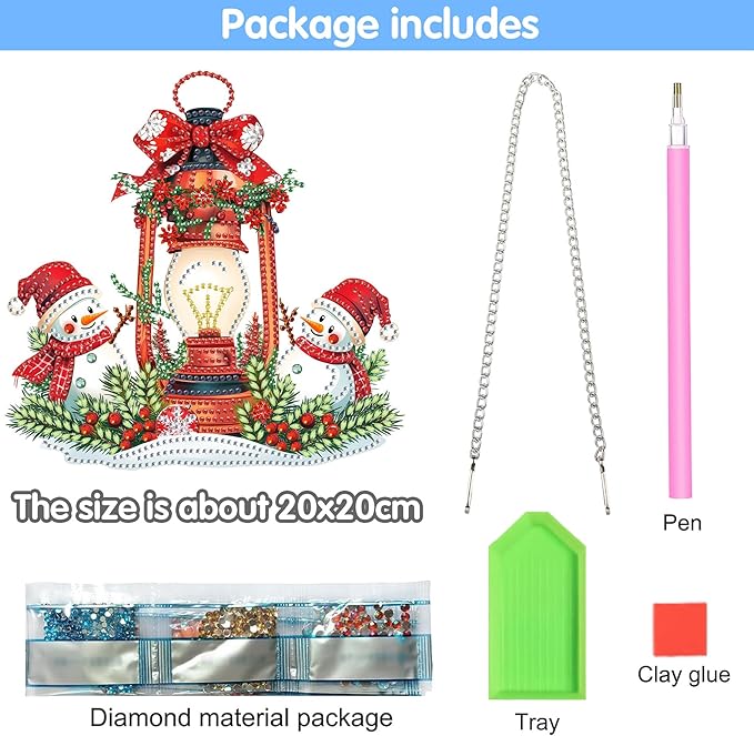 Reofrey Hanging Diamond Art Kits for Adults - 8x8 Inch Christmas Snowman Acrylic Board Double Sided Pattern Diamond Art Suncatcher Pendant, Crystal Art for Home Wall or Window Decoration Handmade Gift