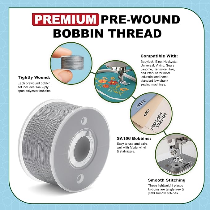 Mandala Crafts 25 Gray SA156 Prewound Bobbins for Singer Sewing Machine -15J SA156 Prefilled Bobbin Thread for Brother Sewing Machine and Embroidery
