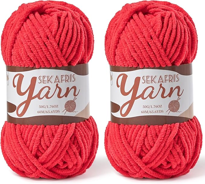 2 Pack Fluffy Velvet Yarn for Crocheting，Baby Blanket Yarn for Crocheting Soft，100g(131yds) Amigurumi Yarns，Plush Chenille Crochet Yarns，Puzzle Yarn for Crochet Weaving Craft(2 Red)