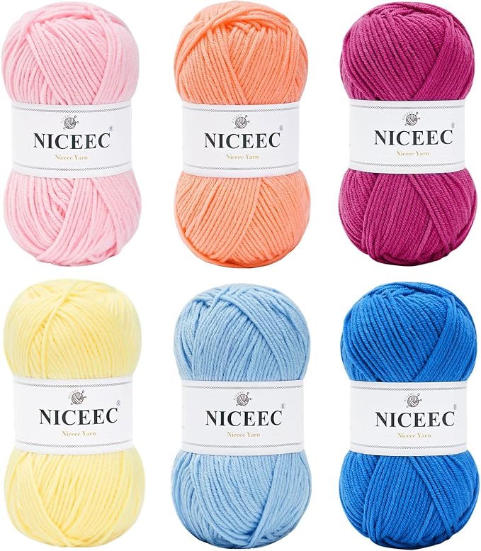 NICEEC 300g Soft Assorted Colors Yarn - Sport Weight,100% Acrylic, 4 Ply, Bonbons Yarn for Crochet & Knit, DIY Project Starter Kit for Kids or Adults(Total 870yds) - Series 17