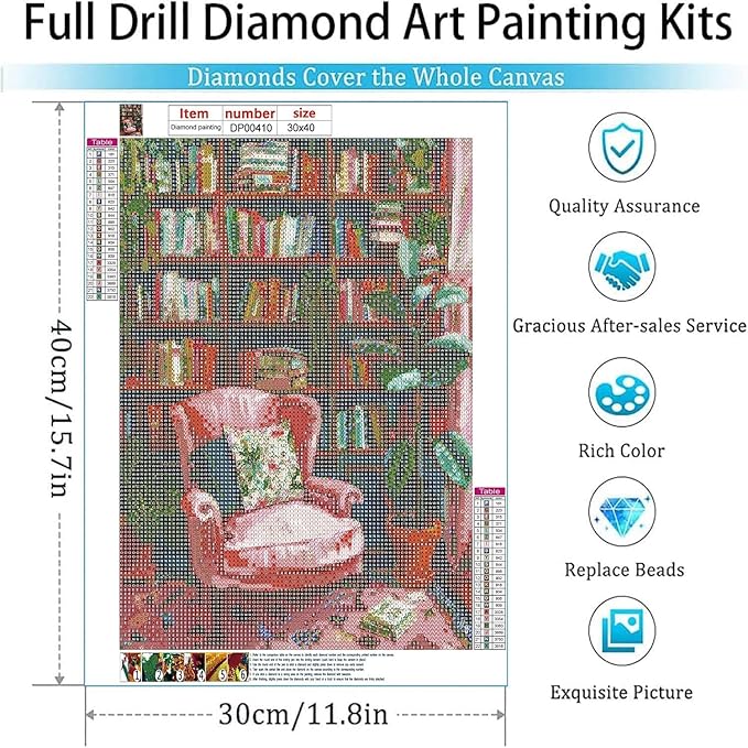 ARPADAMO Square Diamond Art Kits for Adults-Books Square Drill Diamond Painting,Square Diamond Art,DIY Vintage Boho Gem Art Kits for Adults and Crafts for Gifts and Home Wall Decor 12x16inch