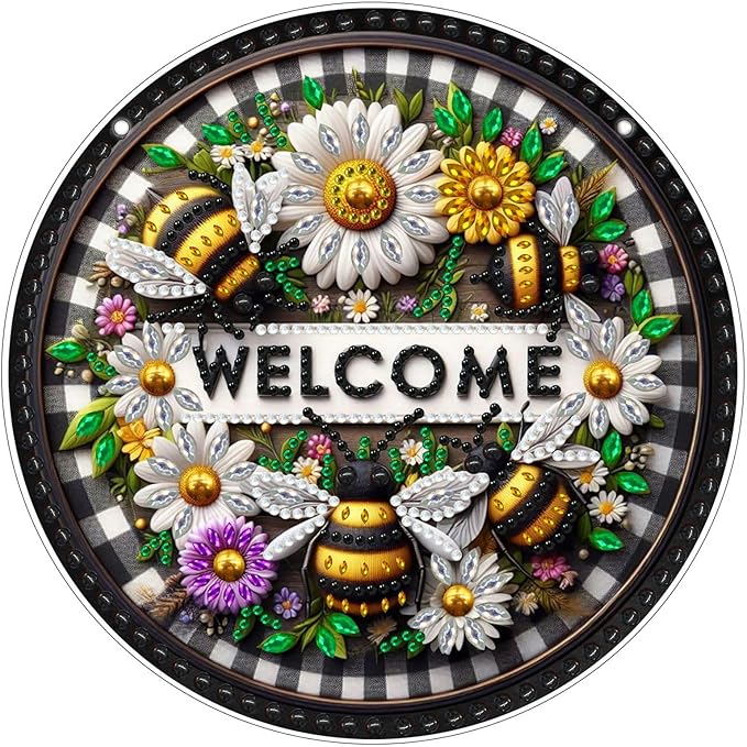 Generic DIY Hanging Diamond Pendant Special Shaped Crystal Diamond Art Painting Ornament Single Sided for Window Home Garden Wall Door Decor-Bee Daisy