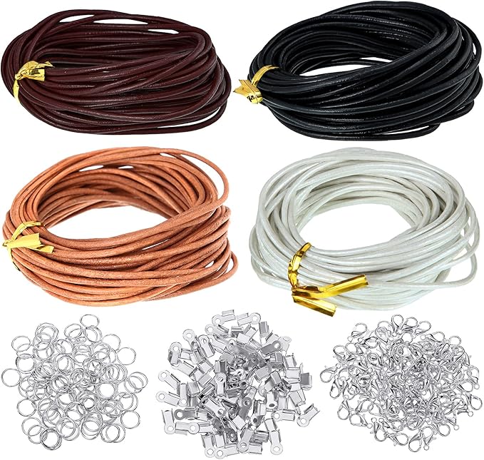 Syhood Leather String Cord Kit for Bracelets Making Include 4 Color 2mm x 26 yd Wide Suede Rope 250 Pcs Bracelet Clasps and Closures for Necklaces,Jewelry, Art Crafts(Classic Colors)