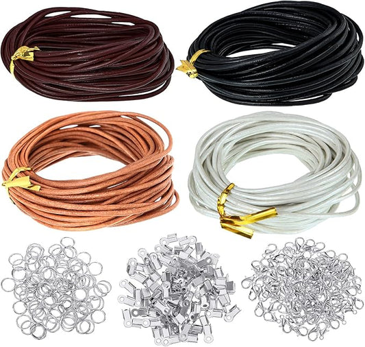 Syhood Leather String Cord Kit for Bracelets Making Include 4 Color 2mm x 26 yd Wide Suede Rope 250 Pcs Bracelet Clasps and Closures for Necklaces,Jewelry, Art Crafts(Classic Colors)