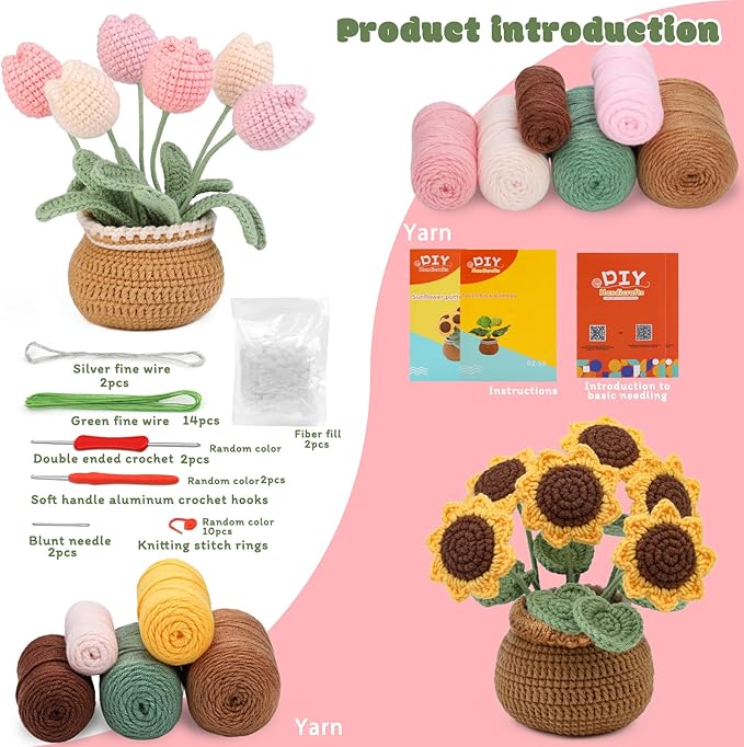 kgxulr Combination Crochet Kit, Knitting Kit for Beginner, Crochet Starter Kit for Complete Beginners Adults, with Step-by-Step Video Tutorials