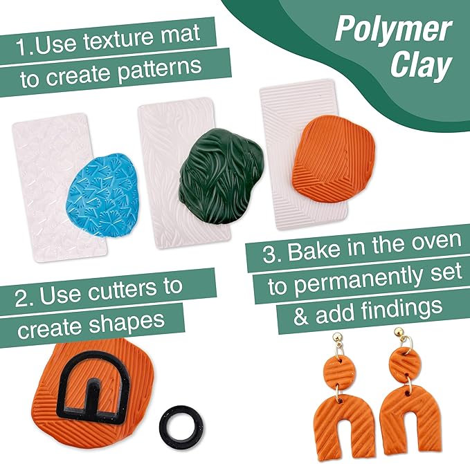 Faber-Castell Texture Clay Earring Making Kit: Create 3 Polymer Clay Earrings, Adult Crafts, Crafts for Teens, Hobbies for Women and DIY Kits for Adults (Ages 14+)