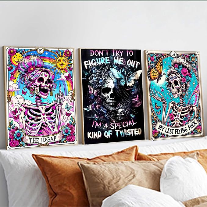 Meothan Diamond Art Kits for Adults, 3 Pack Horror Skull Diamond Painting Kits for Adults, 5D DIY Round Full Drill Gothic Gem Art Paint by Diamonds Dots Crafts Kits for Home Decor Gift 12x16inch