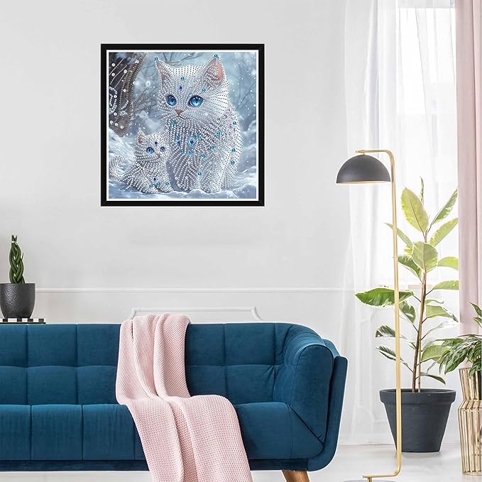 SKRYUIE DIY Diamond Art Kits for Adults Cat Special Shape - 5D Diamond Painting Kits for Adults Animal - Crystal Embroidery Cross Stitch - Craft for Wall & Office Decor 12 x 12 Inch c13
