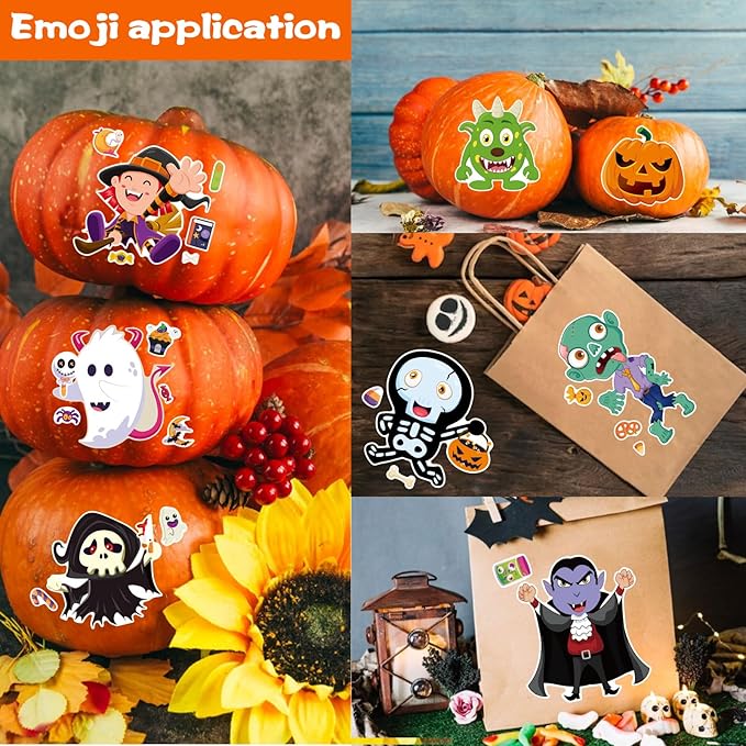 48 sheets halloween make a face stickers for kids, 16 design make your own character mix and match stickers sheets halloween party favor