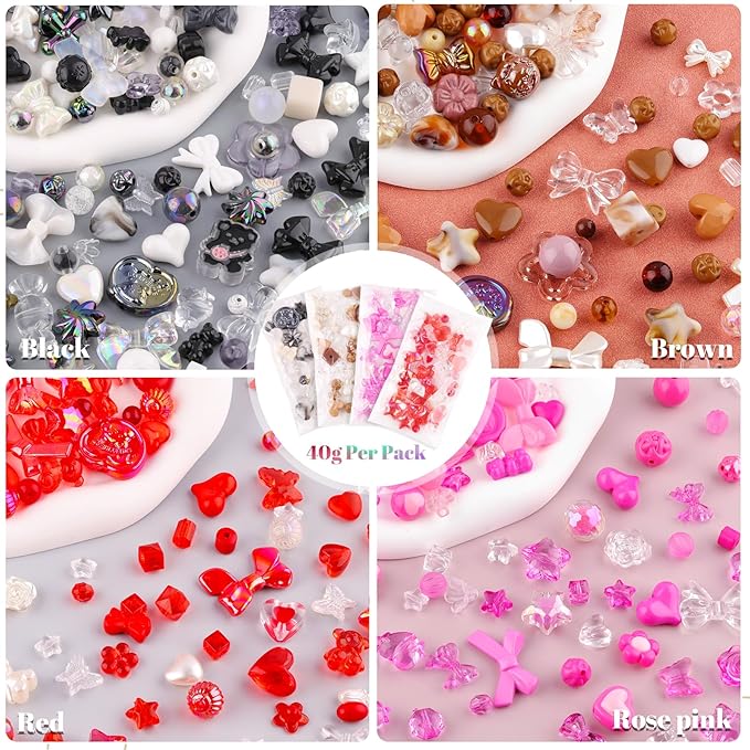 210-270pcs tinkrstuff assorted acrylic beads for bracelet making, cute beads for jewelry making bow butterfly candy heart gummy bear kawaii aesthetic bracelet charms,diy necklace keychain phone charm