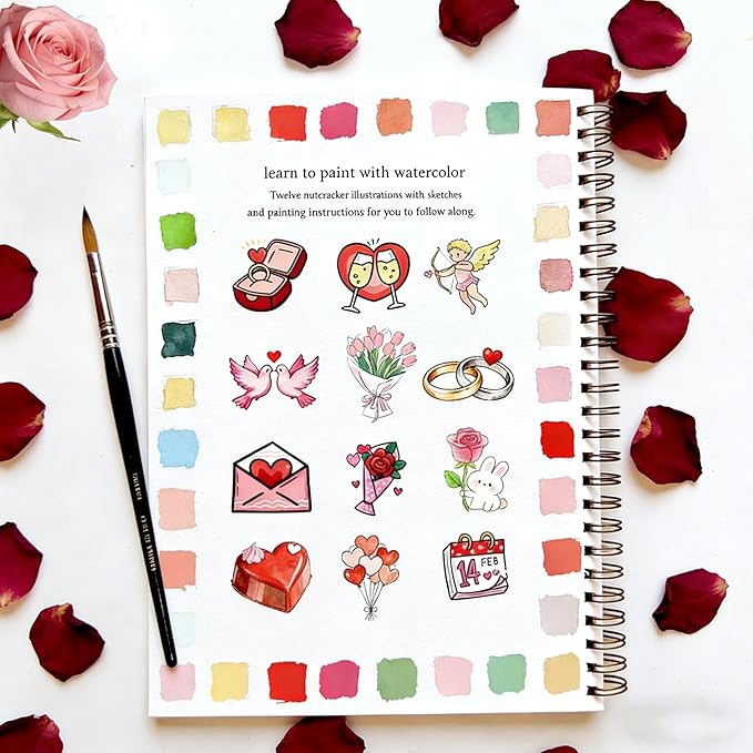Watercolor Workbook for Adults, watercolor paint set, water colors paint adult set,Beginner Watercolor Workbook Kit, Multi Theme with 12-Color Palette & 1 Brushes Valentine’s Day Gifts for Kids