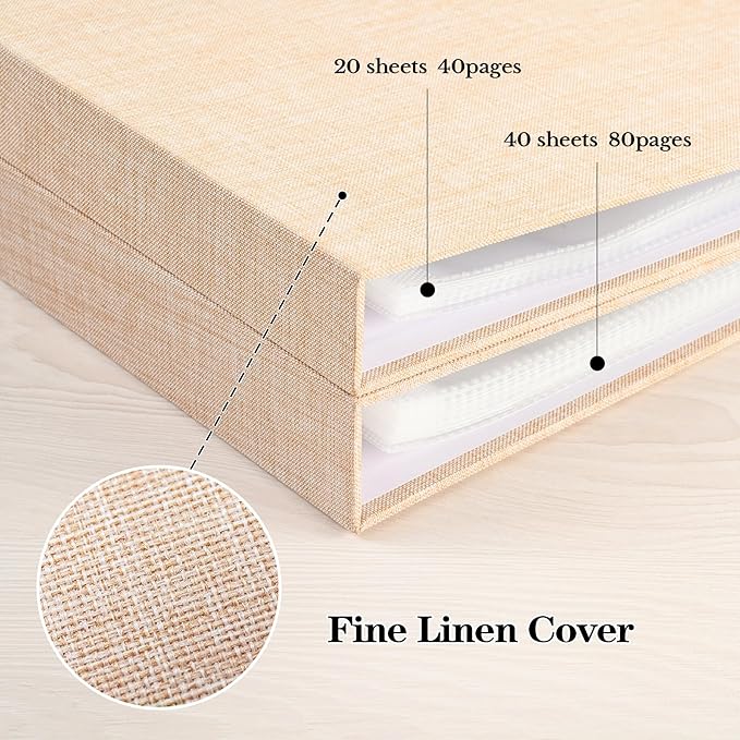 Mublalbum 10x10 Inch DIY Scrapbook Photo Album with 40 Plastic Sleeves 80 Pages Linen Cover 3 Ring Folder Binder for Wedding Baby Family and DIY Projects (Beige)