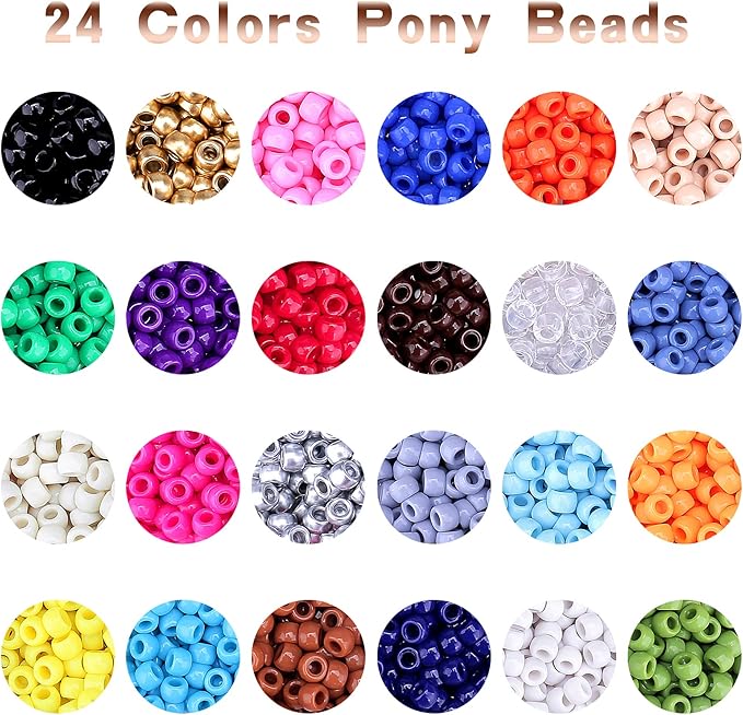 greentime pony beads bracelets making kit, 9mm rainbow kandi rave beads set for friendship bracelets necklace making crafts for christmas gift (24colors)