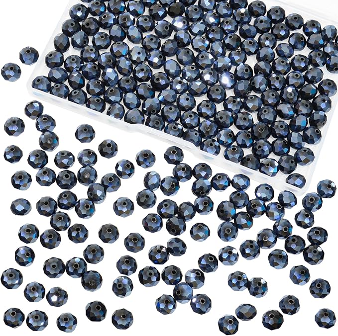 laopottbeads 220pcs 10mm crystal glass beads for jewelry making beads for bracelets necklace pendants making supplies(navy blue)