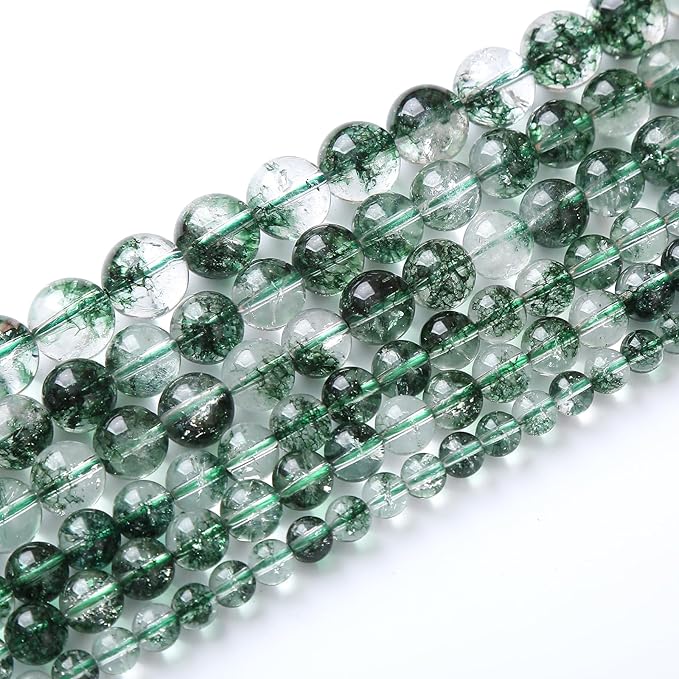 36pcs 10mm Natural Green Phantom Ghost Quartz Stone Round Beads for Jewelry Making DIY Bracelets Necklaces Crystal Energy Healing Stone Beads 15"(Green Phantom Ghost Quartz, 10mm)