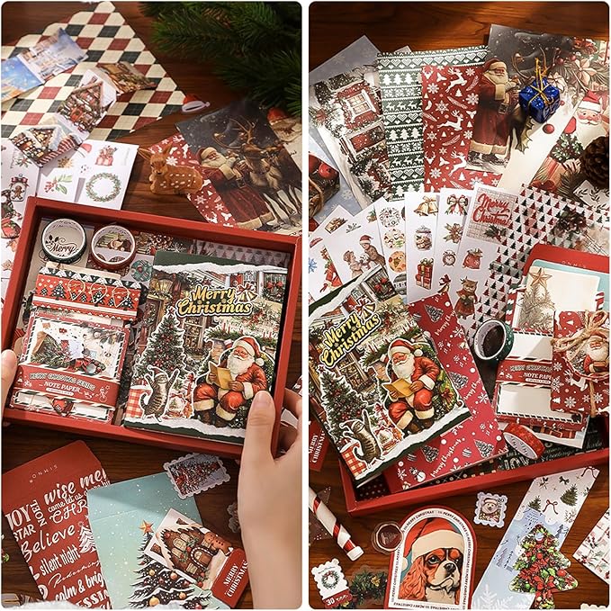 scrapbooking supplies kit, aesthetic junk journaling supplies, scrapbook kit with bullet journaling stickers, stationary set, vintage ephemera collage craft supplies gift for adults women beginner