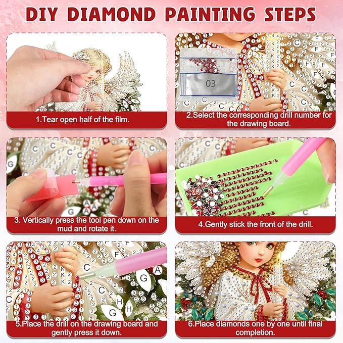 DOMROM Girl Diamond Art Hanging Kits for Adults Beginner, Special Shaped Crystal Diamond Painting Girl Pendant, DIY Diamond Art Suncatchers Christmas for Home Garden Wall Decor Gift