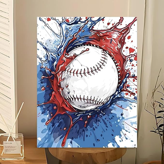 Reivworl Paint by Numbers Kit for Kids - with Frame and Easel, Baseball Paint by Number Kids Age 6-8-12 Boys Girls, Paint by Numbers for Gifts and Decor (9.5X12Inch)