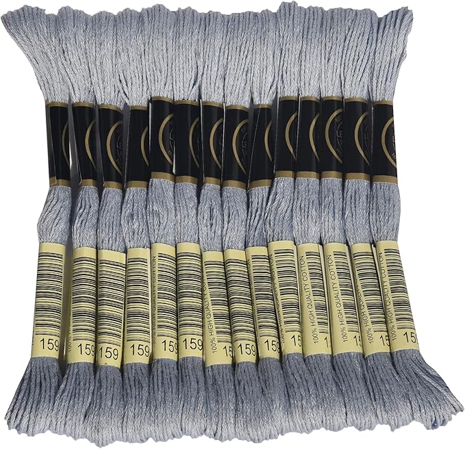 LE PAON Embroidery Floss, 14-Pack Six Strands 100% Long Staple Cotton Embroidery Thread, 8.7-Yard，Color Number：159, Light Grey Blue