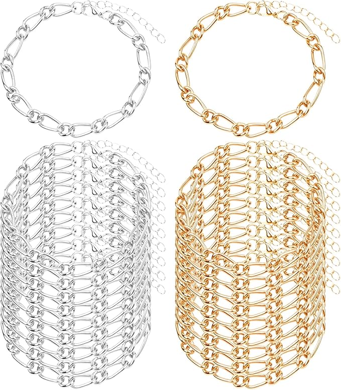 Sumalon 20 Pcs 18K Gold Plated Bracelet Chain Kit, Paperclip Alloy Link Fit Clip with Lock, Bracelet Charm for Women DIY Jewelry Making (Gold and Silver)