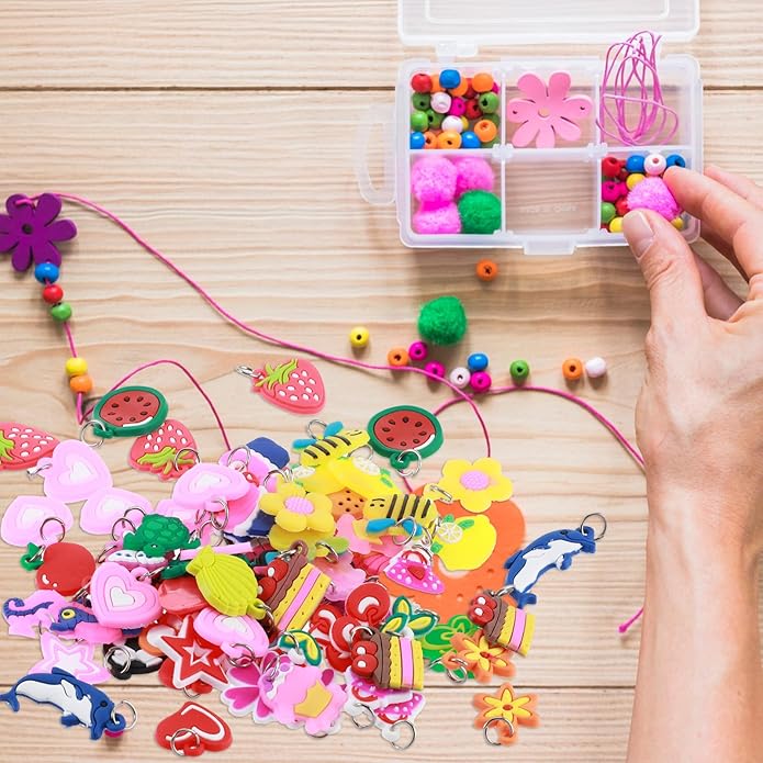 100 Pcs Silicone Charms for Bracelets,Rubber Loom Band Charm,Rubber Band Bracelets Charms,Charms for Bracelet Making,for Pendant Bracelet Making DIY Handmade Materials(Random styles)