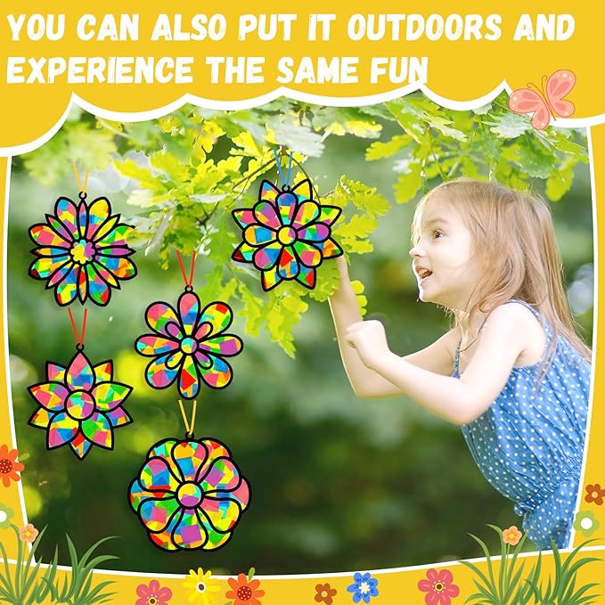 Lonfliness 32 Sets Spring Lotus Suncatchers Craft Kit DIY Window Stained Glass Effect Colorful Lotus Paper Crafts Home School Classroom Decoration Birthday Gift Creative Art Project & Activity Game